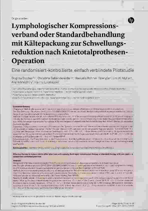 Vorschauseite 1: Lymphologischer Kompressionsverband oder Standardbehandlung mit Kältepackung zur Schwellungsreduktion nach Knietotalprothesen- Operation