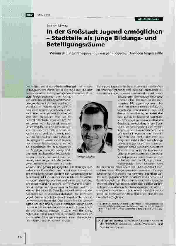 Vorschauseite 1: In der Großstadt Jugend ermöglichen Stadtteile als junge Bildungsund Beteiligungsräume