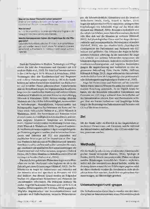 Vorschauseite 2: Angst während der chronisch kritischen Erkrankung auf der Intensivstation eine interpretierende phänomenologische Studie