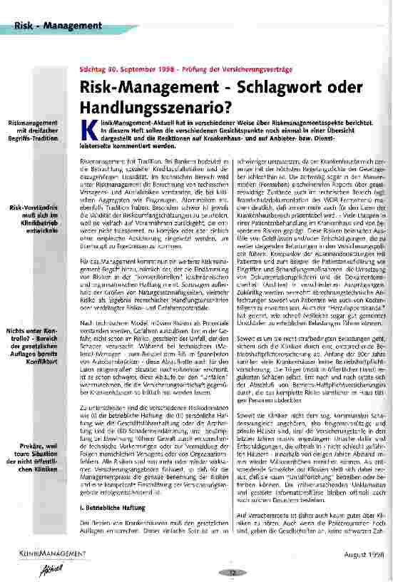 Vorschauseite 1: Risk-Management - ein Schlagwort oder Handlungszenario?