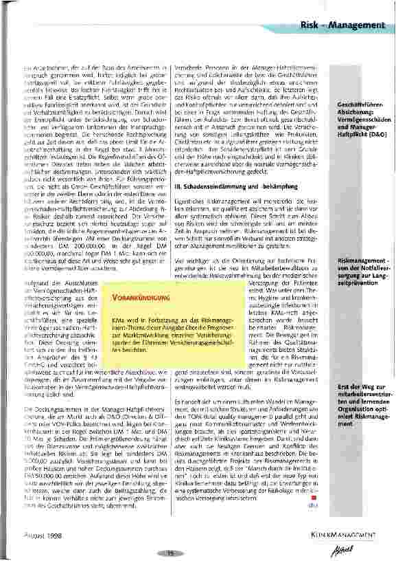 Vorschauseite 4: Risk-Management - ein Schlagwort oder Handlungszenario?