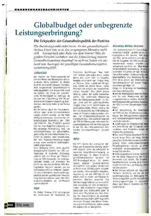 Vorschauseite 1: Globalbudget oder unbegrenzte Leistungserbringung? Die Eckpunkte der Gesundheitspolitik der Parteien