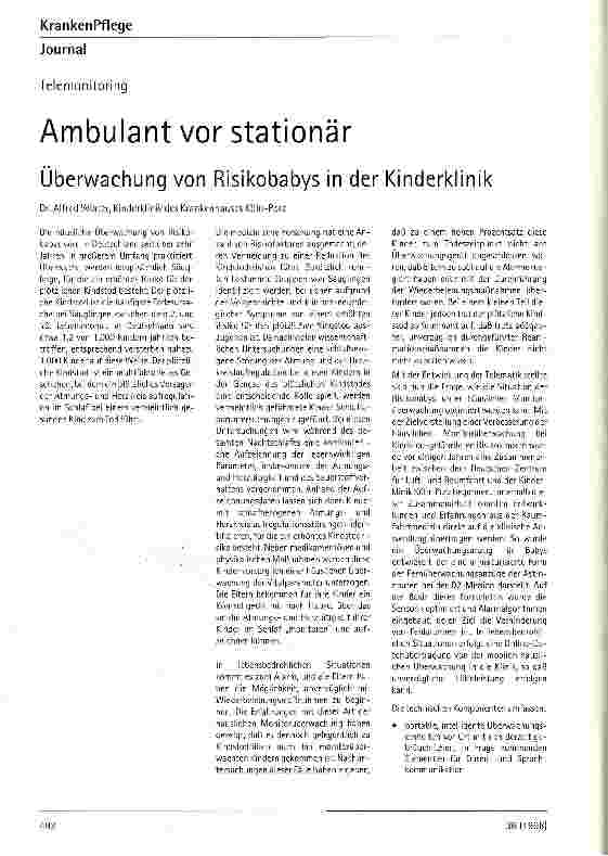 Vorschauseite 1: Ambulant vor stationär Überwachung von Risikobabys in der Kinderklinik