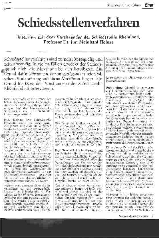 Vorschauseite 1: Schiedsstellenverfahren Interview mit dem Vorsitzenden der Schiedsstelle Rheinland