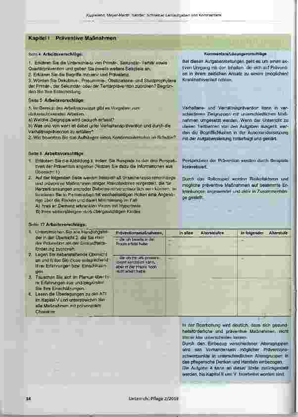 Vorschauseite 2: Lernaufgaben mit Kommentaren zum Themenbereich „Pflege im Rahmen präventiver, kurativer, rehabilitativer und sozialpflegerischer Maßnahmen“
