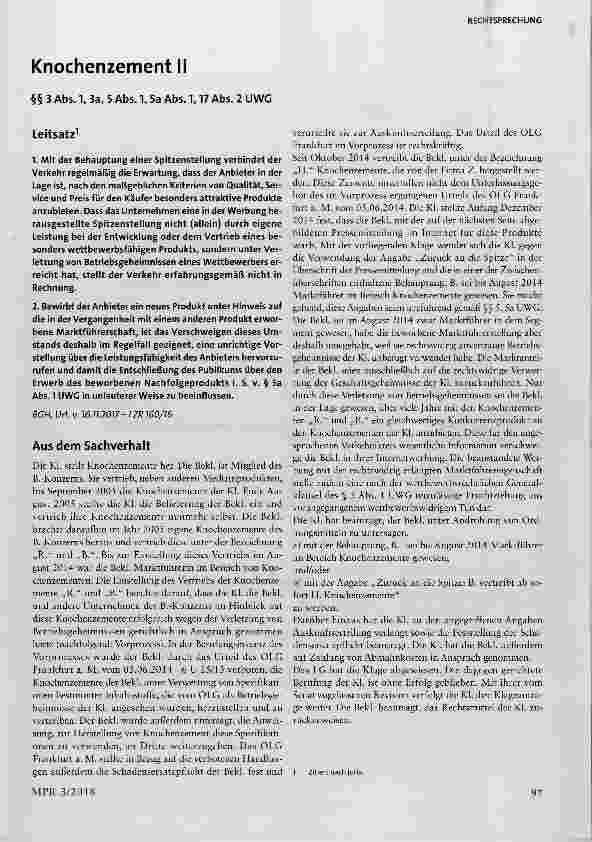 Vorschauseite 1: Knochenzement II §§ 3 Abs. 1,3a, 5 Abs. 1,5a Abs. 1,17 Abs. 2 UWG