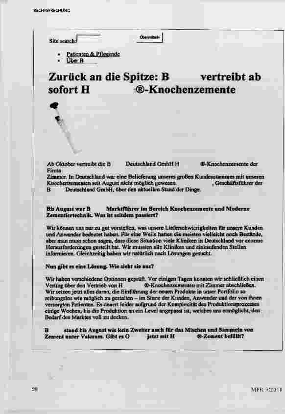 Vorschauseite 2: Knochenzement II §§ 3 Abs. 1,3a, 5 Abs. 1,5a Abs. 1,17 Abs. 2 UWG