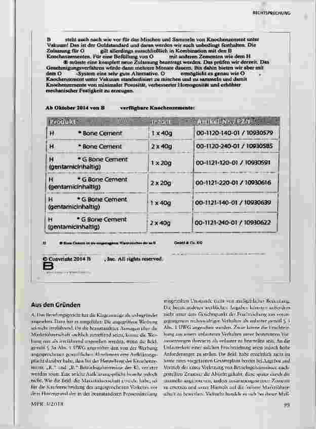 Vorschauseite 3: Knochenzement II §§ 3 Abs. 1,3a, 5 Abs. 1,5a Abs. 1,17 Abs. 2 UWG