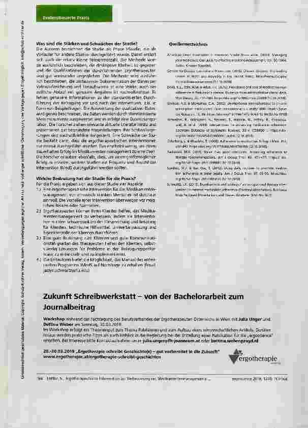 Vorschauseite 2: Nutzerfreundliche Studienzusammenfassung Ergotherapeutische Intervention zur Verbesserung des Medikamentenmanagements: qualitative Ergebnisse einer randomisierten kontrollierten S…