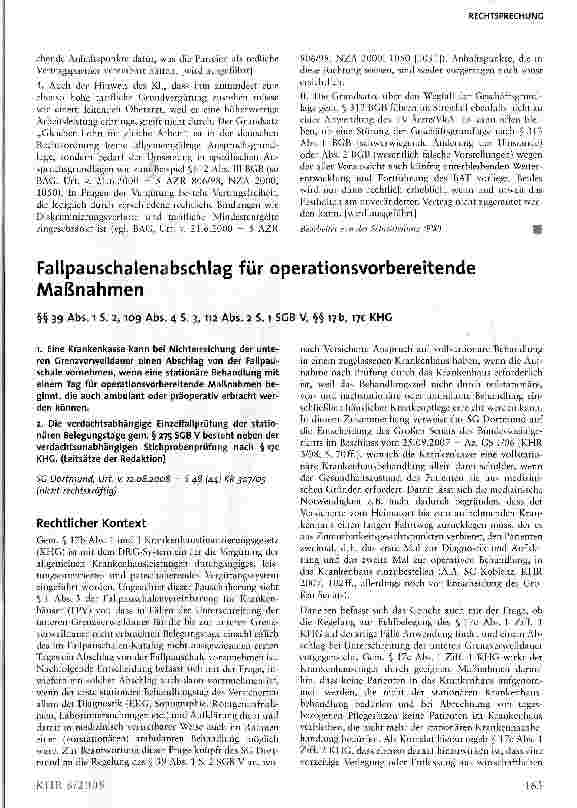 Vorschauseite 1: Fallpauschalenabschlag für operationsvorbereitende Maßnahmen