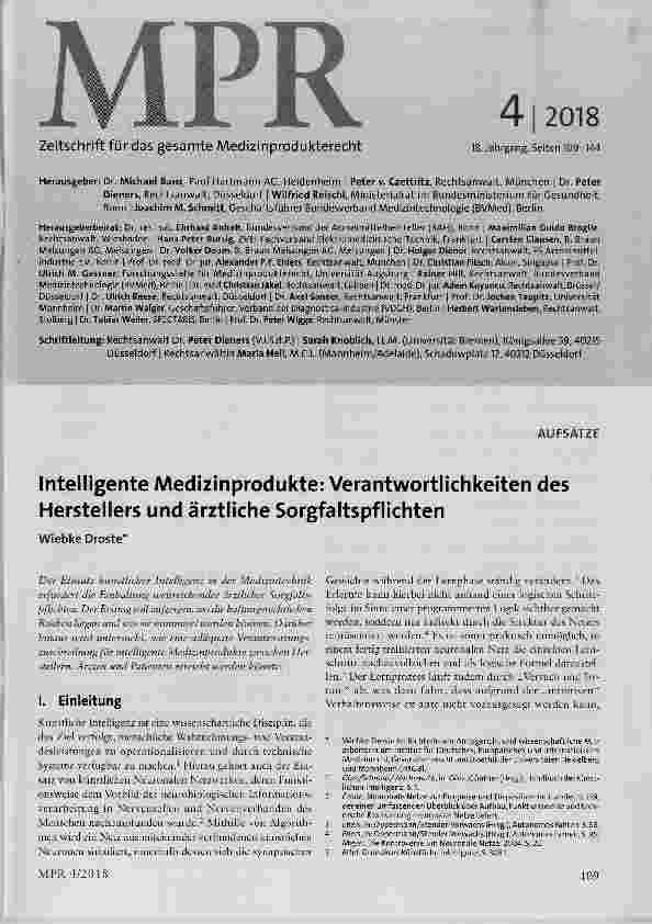 Vorschauseite 1: Intelligente Medizinprodukte: Verantwortlichkeiten des Herstellers und ärztliche Sorgfaltspflichten