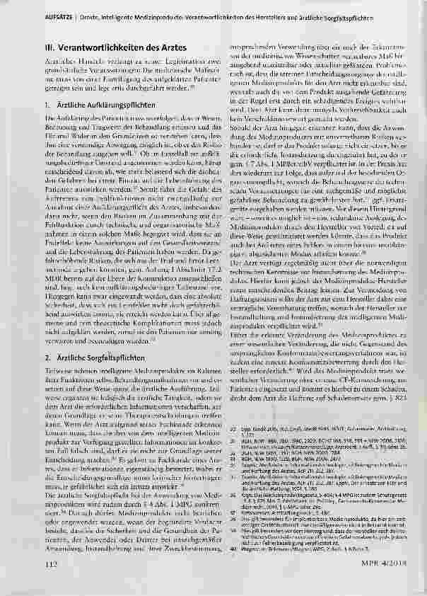 Vorschauseite 4: Intelligente Medizinprodukte: Verantwortlichkeiten des Herstellers und ärztliche Sorgfaltspflichten