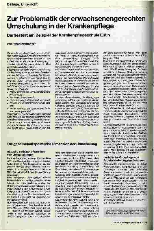 Vorschauseite 1: Zur Problematik der erwachsenengerechten Umschulung in der Krankenpflege Dargestellt am Beispiel der Krankenpflegeschule Eutin