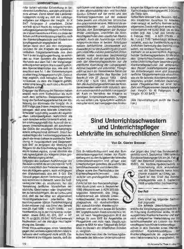 Vorschauseite 1: Sind Unterrichtsschwestern und Unterrichtspfleger Lehrkräfte im schulrechtlichen Sinne?