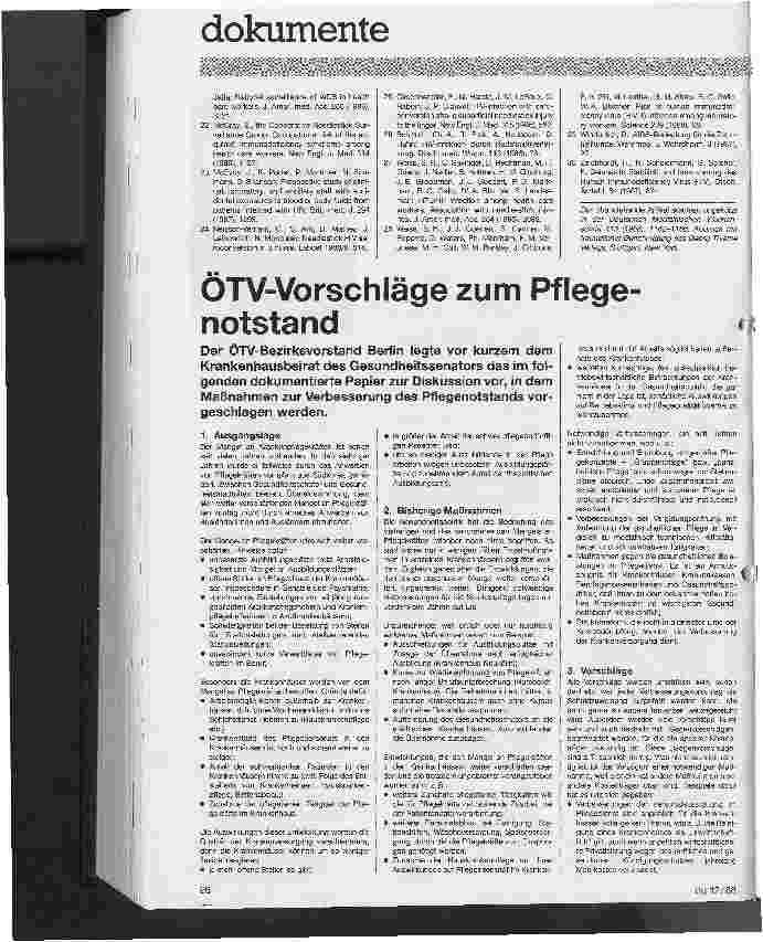 Vorschauseite 1: ÖTV-Vorschläge zum Pflegenotstand Vorgelegt dem Krankenhausbeirat des Gesungheitssenats zur Diskussion
