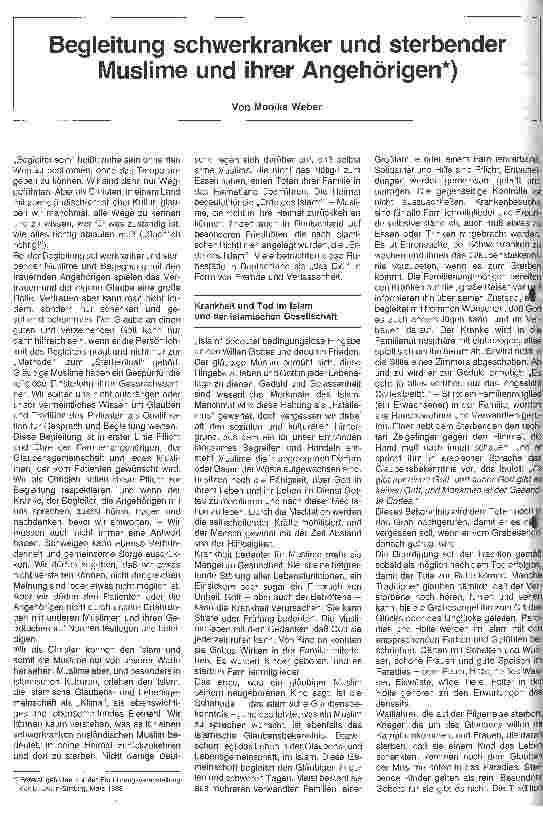 Vorschauseite 1: Begleitung schwerkranker und sterbender Muslime und ihrer Angehörigen