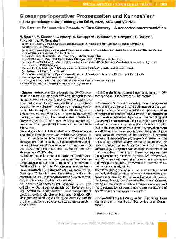 Vorschauseite 1: Glossar perioperativer Prozesszeiten und Kennzahlen