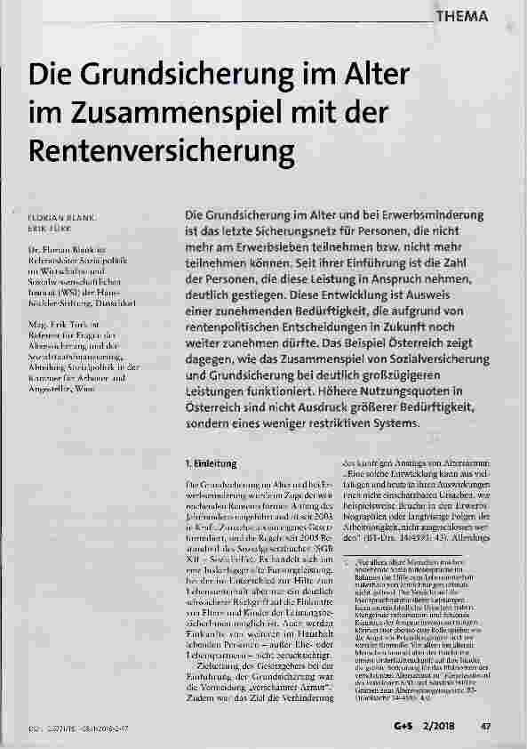 Vorschauseite 1: Die Grundsicherung im Alter im Zusammenspiel mit der Rentenversicherung