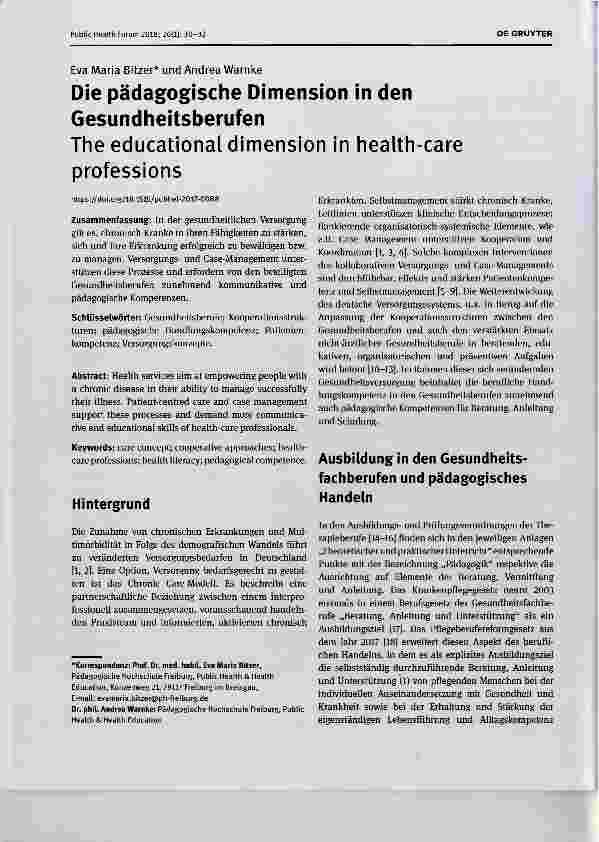 Vorschauseite 1: Die pädagogische Dimension in den Gesundheitsberufen