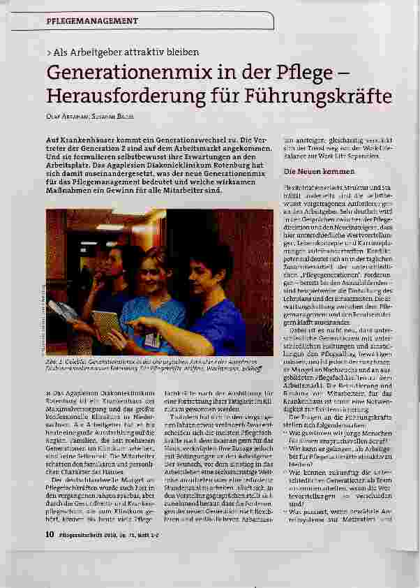 Vorschauseite 1: Generationenmix in der Pflege Herausforderung für Führungskräfte