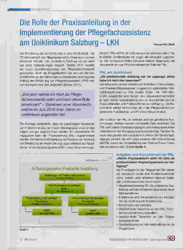 Vorschauseite 1: Die Rolle der Praxisanleitung in der Implementierung der Pflegefachassistenz am Unikiinikum Salzburg LKH