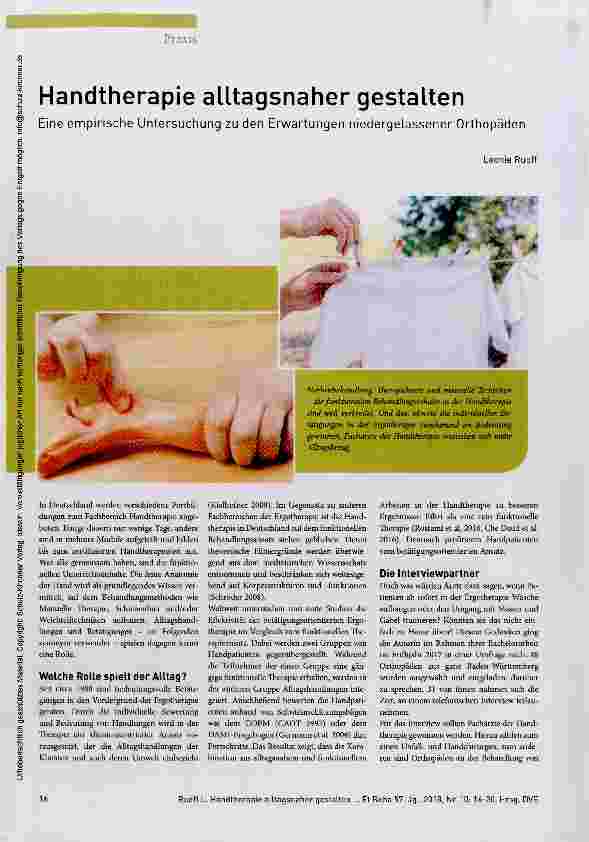 Vorschauseite 1: Handtherapie alltagsnaher gestalten