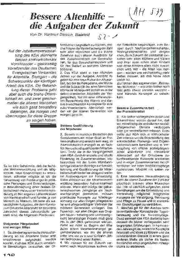 Vorschauseite 1: Bessere Altenhilfe - die Aufgaben der Zukunft