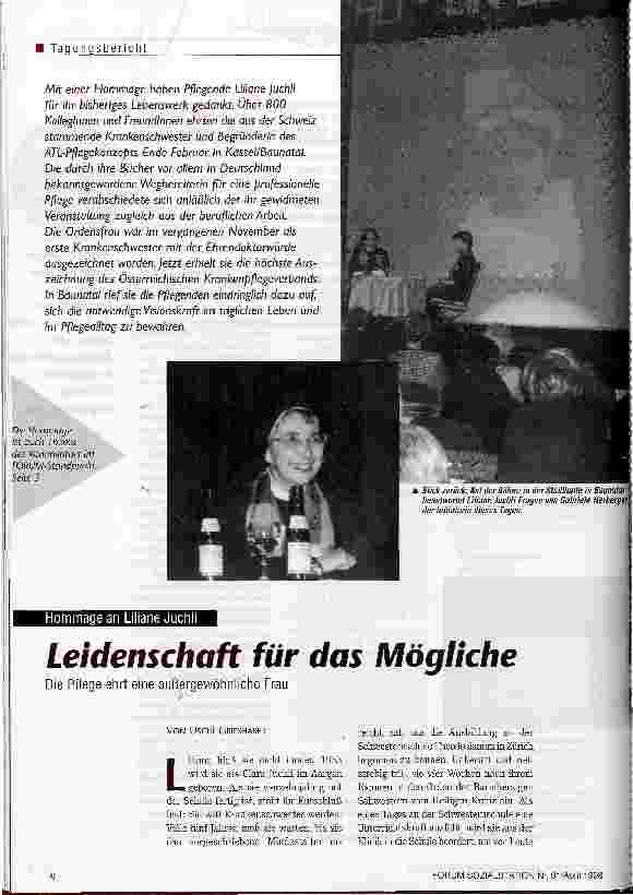 Vorschauseite 1: Leidenschaft für das Mögliche Die Pflege ehrt eine außergewöhnliche Frau