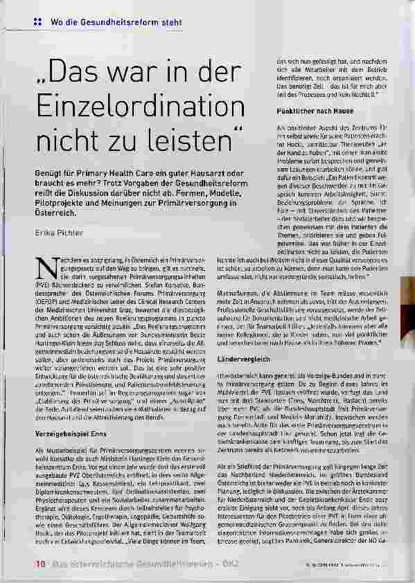 Vorschauseite 1: „Das war in der Einzelordination nicht zu leisten“