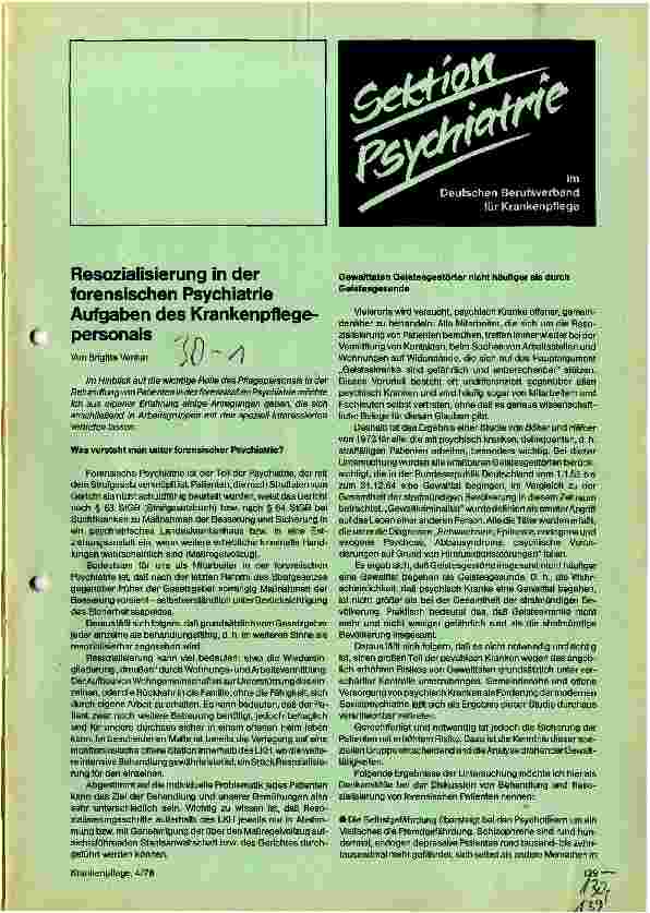 Vorschauseite 1: Resozialisierung in der forensischen Psychiatrie - Aufgaben des Krankenpflegepersonals