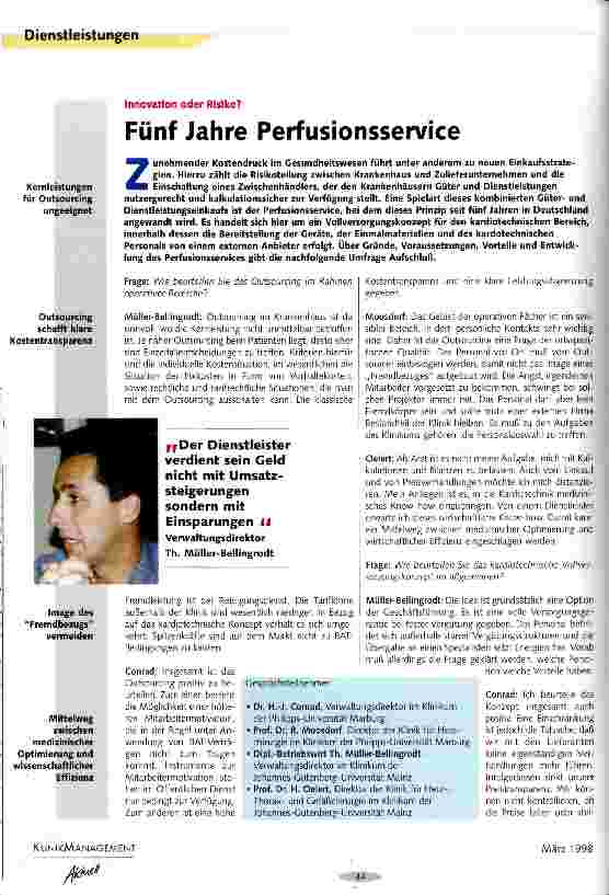 Vorschauseite 1: Fünf Jahre Perfusionsservice Innovation oder Risiko?