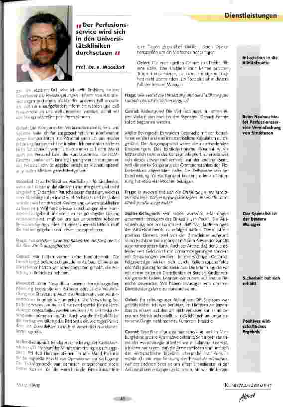 Vorschauseite 2: Fünf Jahre Perfusionsservice Innovation oder Risiko?