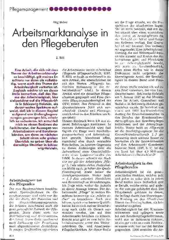 Vorschauseite 1: Arbeitsmarktanalyse in den Pflegeberufen 2. Teil