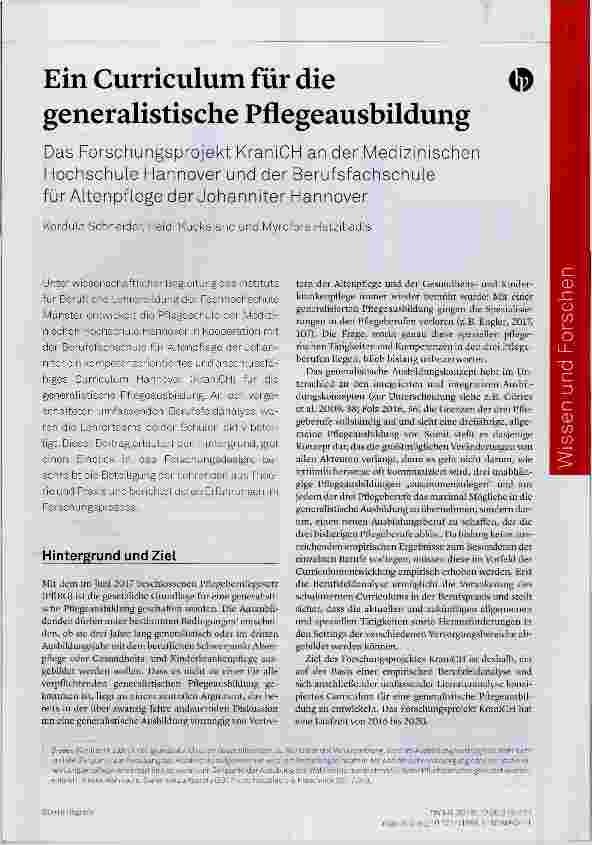 Vorschauseite 1: Ein Curriculum für die generalistische Pflegeausbildung