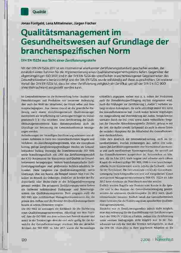 Vorschauseite 1: Qualitätsmanagement im Gesundheitswesen auf Grundlage der branchenspezifischen Norm