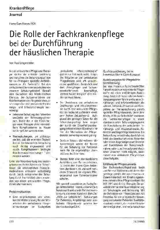 Vorschauseite 1: Die Rolle der Fachkrankenpflege bei der Durchführung der häuslichen Therapie