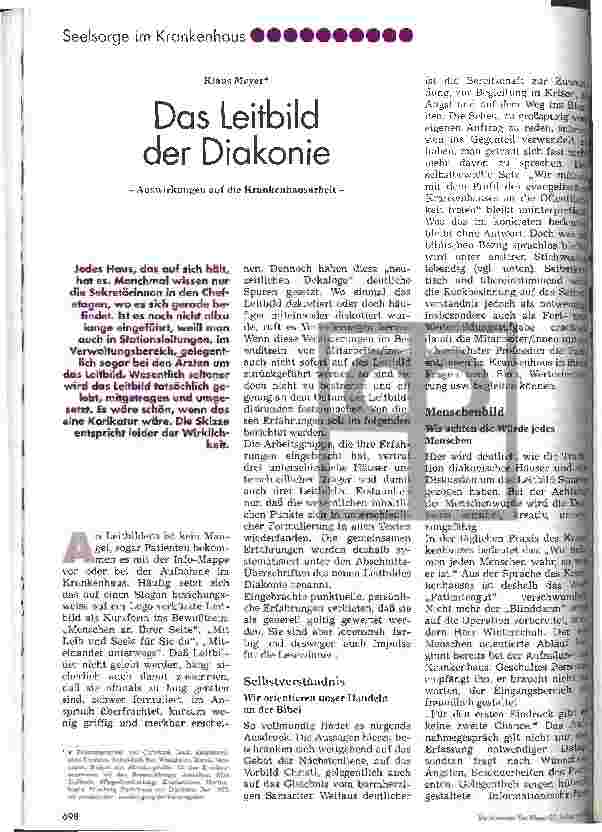 Vorschauseite 1: Das Leitbild der Diakonie Auswirkungen auf die Krankenhausarbeit