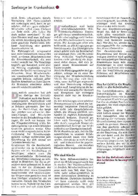Vorschauseite 3: Das Leitbild der Diakonie Auswirkungen auf die Krankenhausarbeit