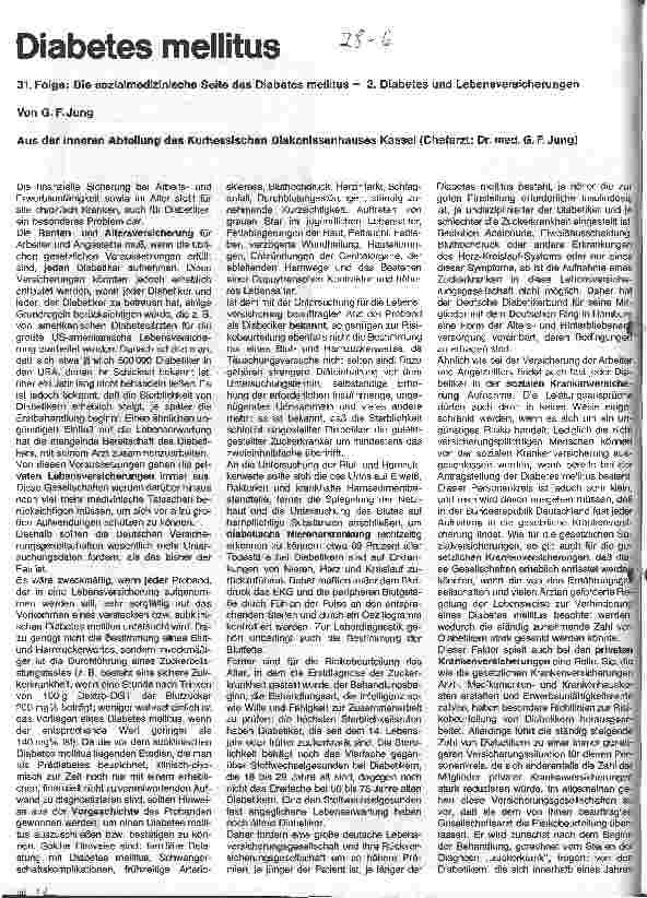 Vorschauseite 1: Diabetes mellitus 31. Folge: Die sozialmedizinische Seite des Diabetes mellitus