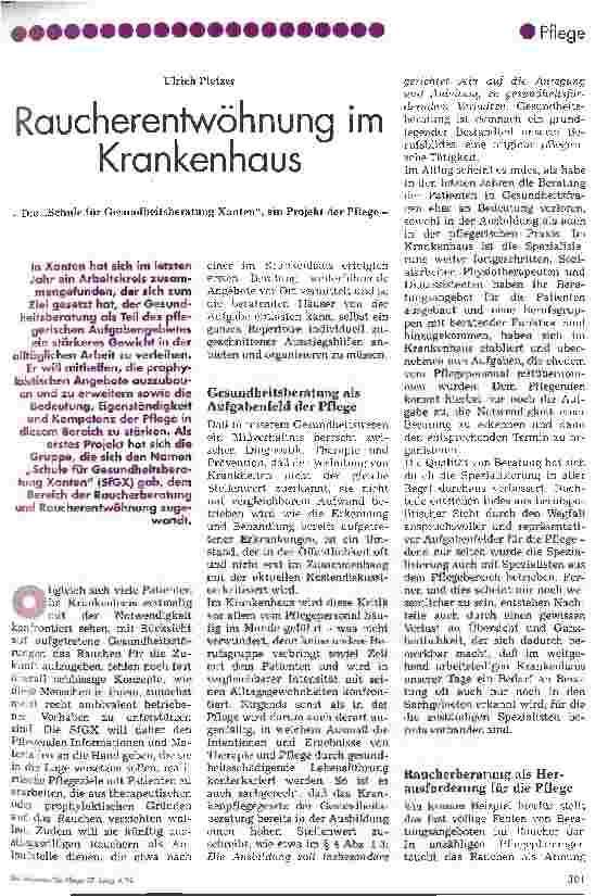 Vorschauseite 1: Raucherentwöhnung im Krankenhaus Die Schule für Gesundheitsberatung Xanten, ein Projekt der Pflege