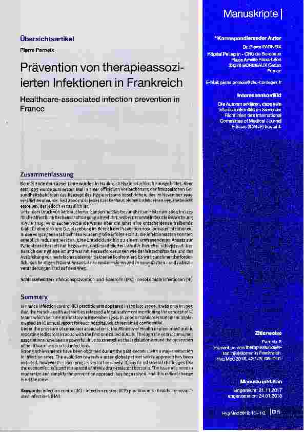Vorschauseite 1: Prävention von therapieassoziierten Infektionen in Frankreich