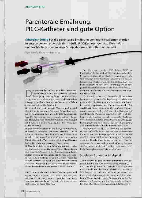 Vorschauseite 1: Parenterale Ernährung: PICC-Katheter sind gute Option