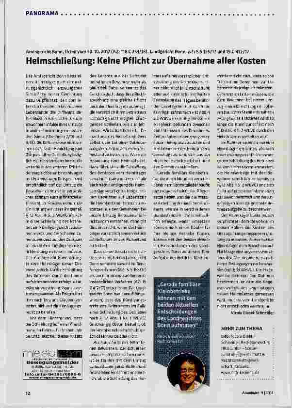 Vorschauseite 1: Heimschließung: Keine Pflicht zur Übernahme aller Kosten