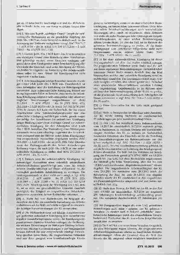 Vorschauseite 2: Außerordentliche Kündigung Entgeltfortzahlungskosten TV-L § 34 Abs. 2; BGB § 626