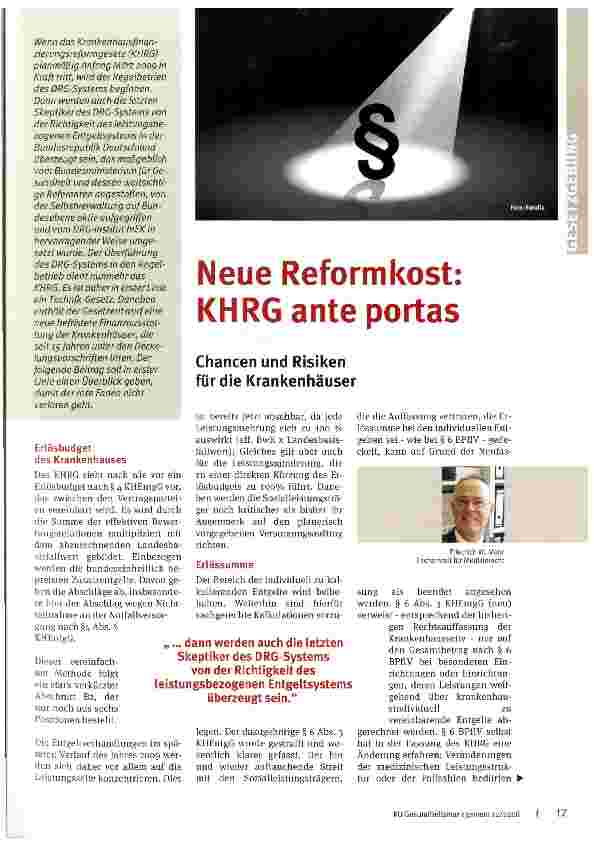 Vorschauseite 1: Chancen und Risiken für die Krankenhäuser