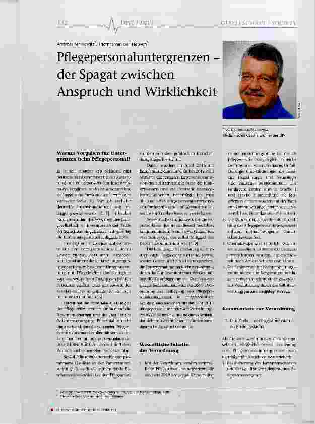 Vorschauseite 1: Pflegepersonaluntergrenzen - der Spagat zwischen Anspruch und Wirklichkeit