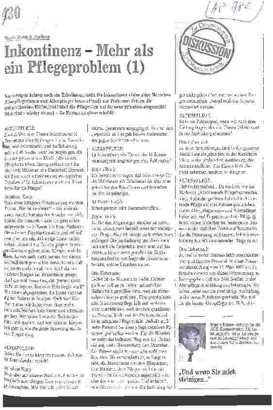 Vorschauseite 1: Inkontinenz - Mehr als ein Pflegeproblem? Eine Gesprächsrunde