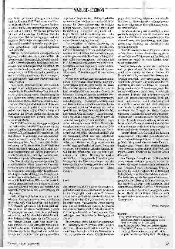 Vorschauseite 2: Mabuses Multiprofessionelles Lexikon: Stichwort: Primary Health Care (PHC) Ein gesundheitsorientiertes entwicklungspolitisches Konzept