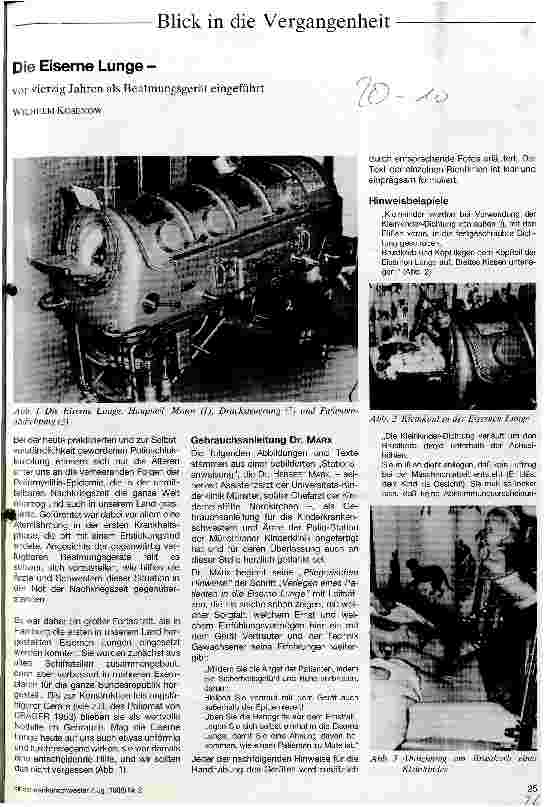 Vorschauseite 1: Die eiserne Lunge Vor 40 Jahren als Beatmungsgerät eingeführt