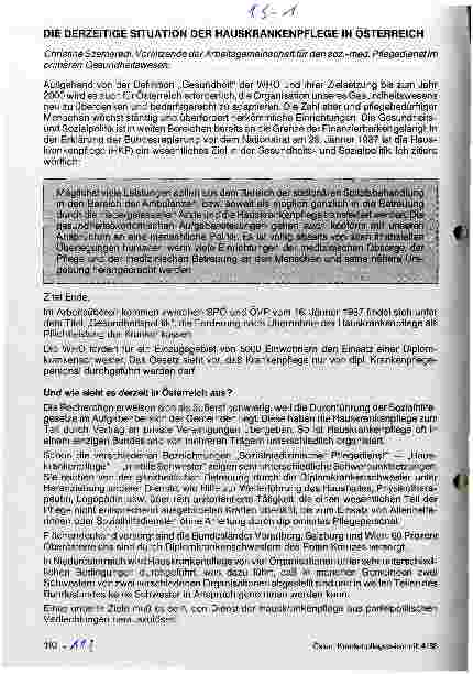 Vorschauseite 1: Die derzeitige Situation der Hauskrankenpflege in Österreich